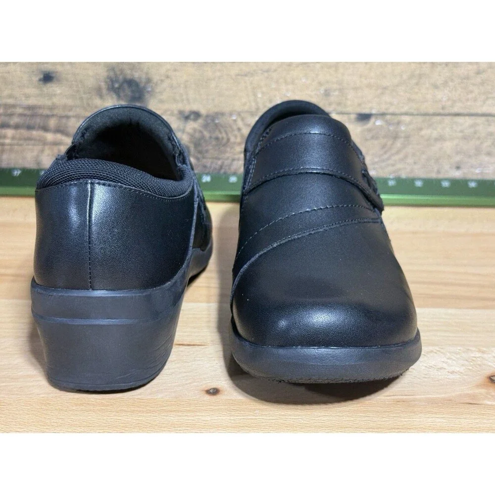 🔥Clarks Collection Women's 11W Angie Pearl Black Leather Slip On Loafers Shoes